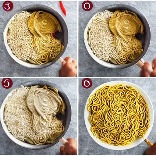 Image similar to making of an edible giraffe from noodles and rice in 4 steps, from the beautiful'how to make food art step by step collection ', dslr