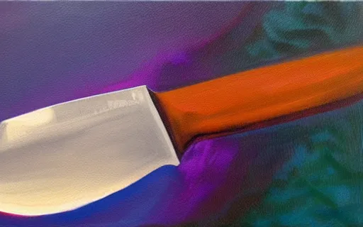 Prompt: Kirby threatening with a knife, oil painting on canvas, detailed, soft lighting