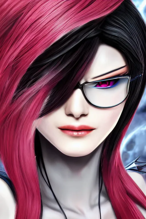 Image similar to Bayonetta (character) , pretty face, ultra detailed, digital art, 8k ,character ,realistic, portrait, hyperrealistic