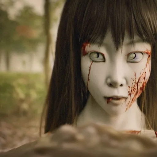 Image similar to cinematic film still of Japanese CGI horror film, VFX, 2022, 40mm lens, shallow depth of field, film photography