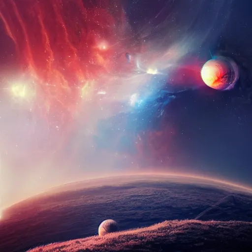 Image similar to a goddess up there, concept art aesthetics, on fire, photoshop, colossal, creative and cool, giant, photo manipulation, planets, outer space, smoke, destruction