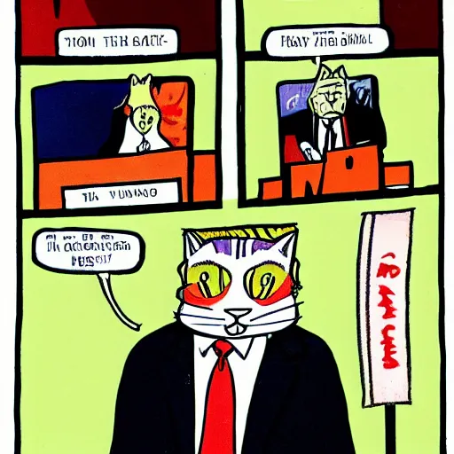 Image similar to donald trump as a cat in the comic maus by art spiegelman