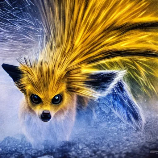 Image similar to national geographic photo of jolteon, pokemon in the wild, intricate, portrait, 8 k highly professionally detailed, hdr, award winning