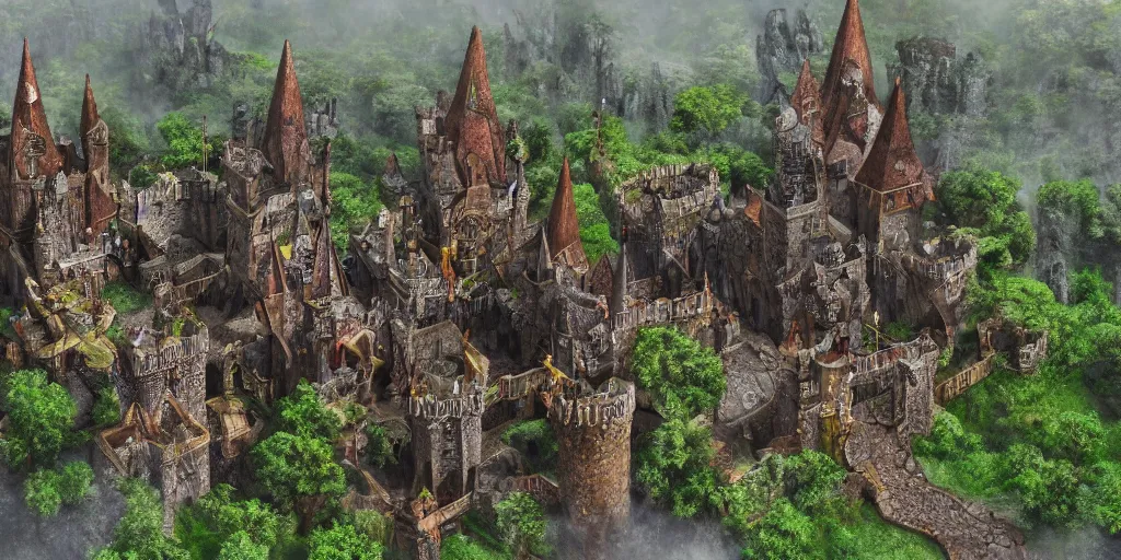 Image similar to fantasy medieval jungle castle, detailed, 4 k