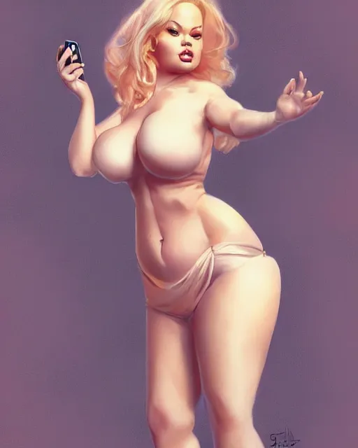 Image similar to full body portrait of Trisha Paytas by Stanley Artgerm Lau, WLOP, Rossdraws, frank frazetta, Andrei Riabovitchev, Marc Simonetti, tranding on artstation