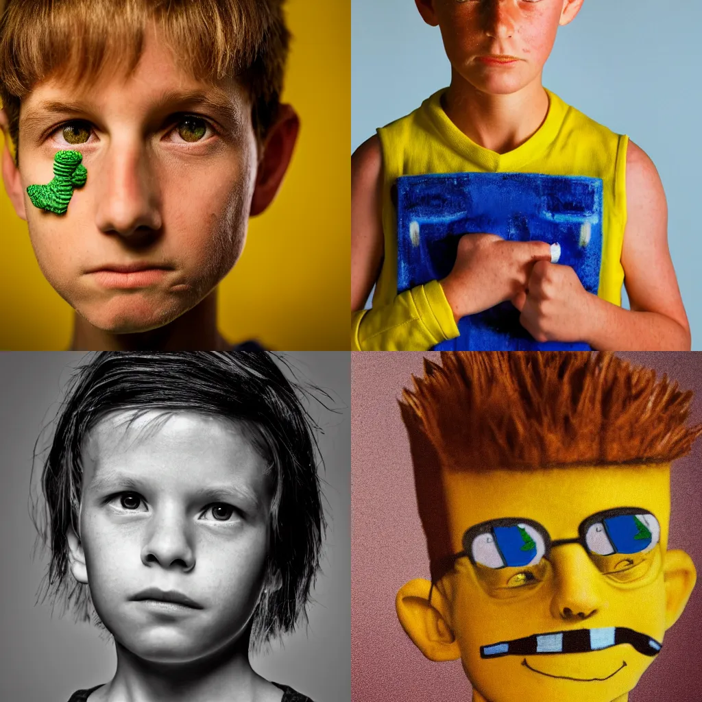 Prompt: portrait of 10-year-old Bart Simpson the style of Annie Leibovitz award-winning, detailed, 82 mm sigma art, close up