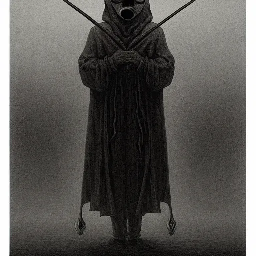 Image similar to plague doctor illustrated by zdzisław beksinski, trending on artstation, 4 k, 8 k