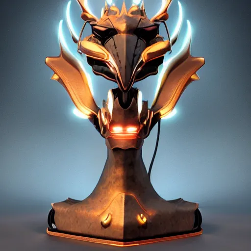 Image similar to bust of a beautiful anthropomorphic robotic female dragon, with smooth and streamlined armor, standing and posing elegantly, well detailed dragon head with LED eyes and a maw, sharp and dangerous sleek design, two arms, two legs, long tail, beautiful digital art, artstation, DeviantArt, FurAffinity, professional, octane render, sunset lighting