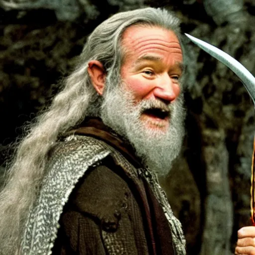 Image similar to Robin Williams playing Gandalf in Lord-of-the-Rings, screenshot