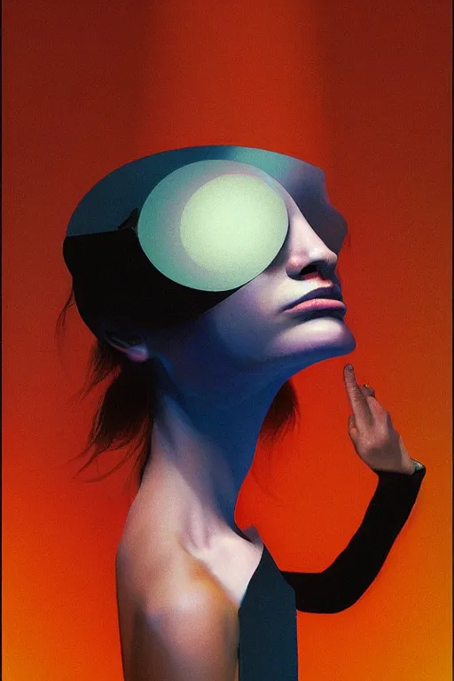 Image similar to woman wearing Oculus and digital glitch head Edward Hopper and James Gilleard, Zdzislaw Beksisnski, higly detailed