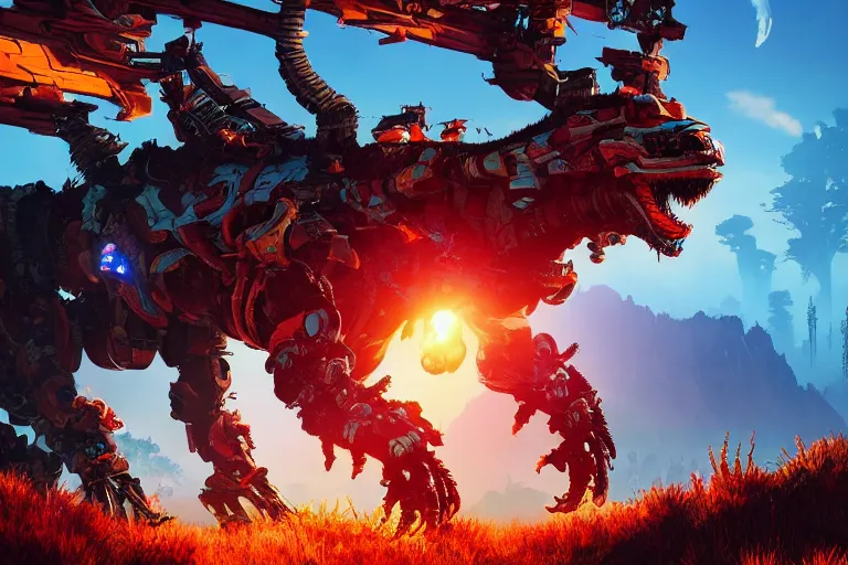 Image similar to fireclaw machine mecanical creature robot of horizon forbidden west horizon zero dawn bioluminiscence global illumination ray tracing hdr fanart arstation by ian pesty and alena aenami artworks in 4 k