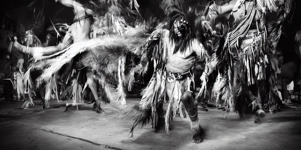 Prompt: Native American Shaman dancing by Liam Wong and Boris Vallejo