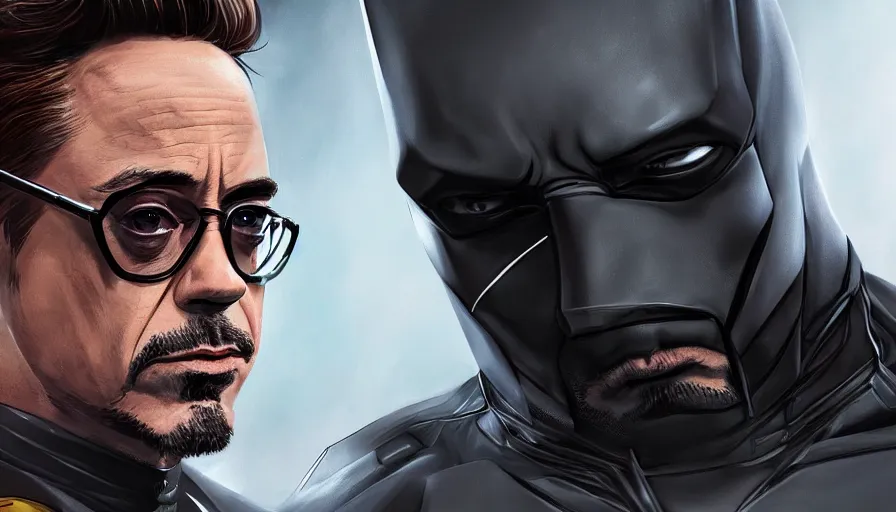 Image similar to Digital painting of Robert Downey Jr. as Batman, hyperdetailed, artstation, cgsociety, 8k