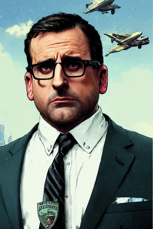 Prompt: gta 5 steve carell profile picture by greg rutkowski, michael scott, the office, dynamic pose, intricate, futuristic, fantasy, elegant, by stanley artgerm lau, greg rutkowski, thomas kindkade, alphonse mucha, loish, norman rockwell, fantasy lut, asymmetric, long hair, retro computer graphics, video game, fluid lines,