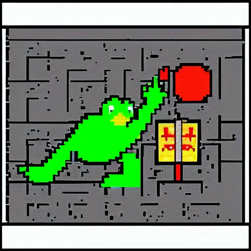 Prompt: 1 6 bit, pixel art, kermit the frog fighting a clown on the sidewalk, a clown is beat up on the floor by big kermit