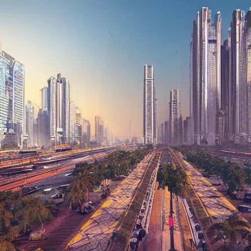 Image similar to mumbai in the future, architecture, urban, cinematic, super realisitc, city streets, golden hour, distopian fantasy artwork made in 2 0 2 0