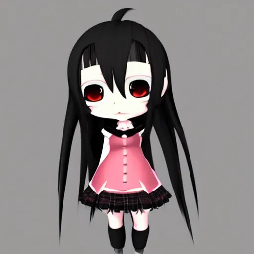 Image similar to anime nendodroid of a chibi girl gothiclolita style, 3 d render