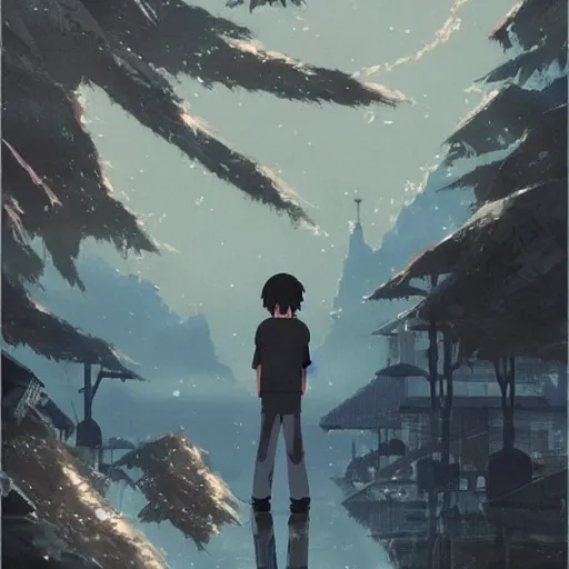 Prompt: film still long beard, gloomy look, art by Dice Tsutsumi, Makoto Shinkai, Studio Ghibli, playstation 2 printed game poster cover, cover art, poster, poster!!!