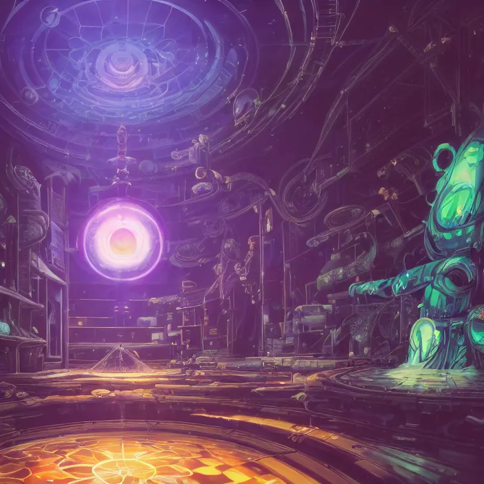 Image similar to Albedo from overlord, mamimi samejima, psychedelic background, epcot, inside a space station, eye of providence, female anime character, Lain, uwu, uwu, Luminism, Tomas Sanchez, Karla Knight, surrealism, Simon Stålenhag, M. C. Escher, Ruan Jia, uwu Hi-Fructose, Artstation, HD, HDR, High Resolution, technological rings, giygas