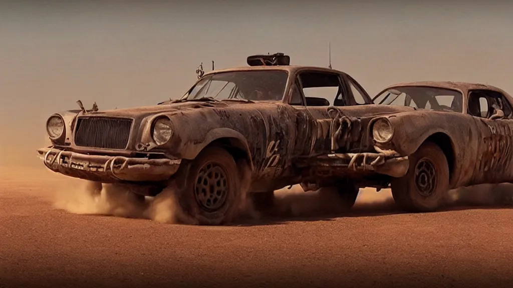 Image similar to mad max cars in a pixar movie