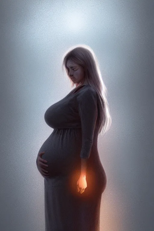 Prompt: pregnant woman under street light, highly detailed, sharp focused, ultra realistic digital concept art by Joongwon Charles Jeong