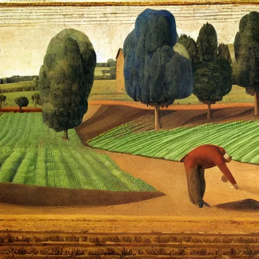 Image similar to Farmer tilling his field by Fra Angelico,