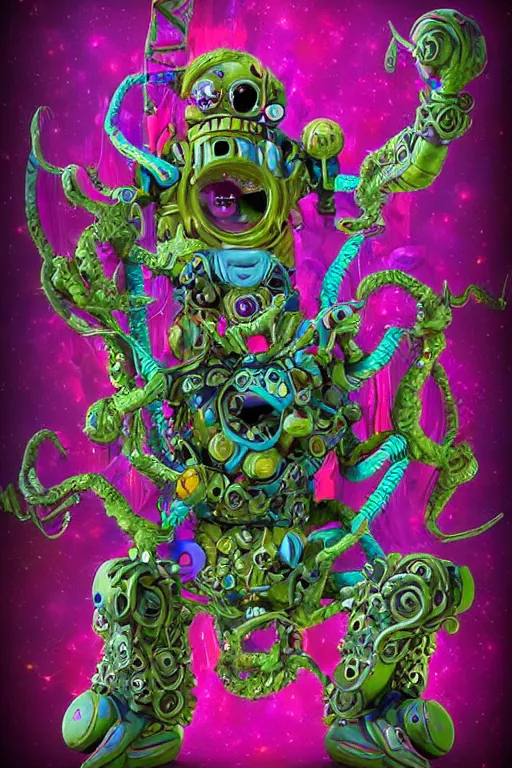 Image similar to hyper-maximalist lowbrow style overdetailed 3d sculpture of a monster by clogtwo and ben ridgway inspired by beastwreckstuff chris dyer and jimbo phillips. Cosmic horror infused retrofuturist style. Hyperdetailed high resolution. Render by binx.ly in discodiffusion. Dreamlike surreal polished render by machine.delusions. Sharp focus.