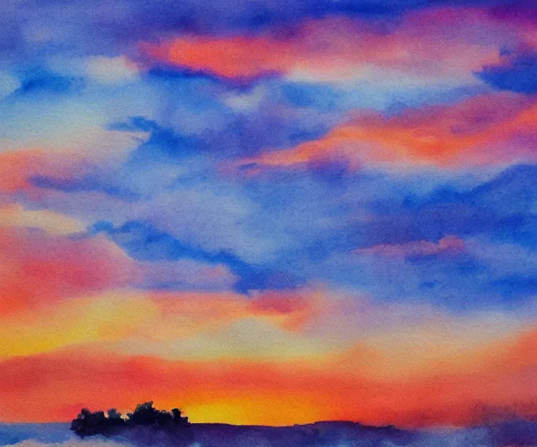 Prompt: clouds, sunrise, water painting