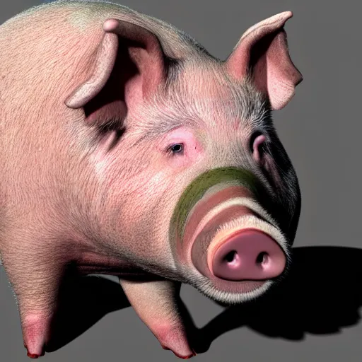 Prompt: Photorealistic pig with human Putin face, award-winning Houdini 3D render, Putin head on pig body, pig animal body and Putin face fully visible in frame
