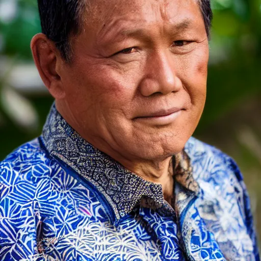 Image similar to A Portrait Photo of Trump wearing batik from Indonesia, award winning photography, sigma 85mm Lens F/1.4, perfect faces