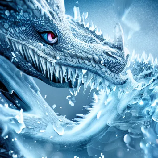 Image similar to a dragon shooting ice out of its breathe, cinematic shot, 8 k, digital art, hd, exquisite detail