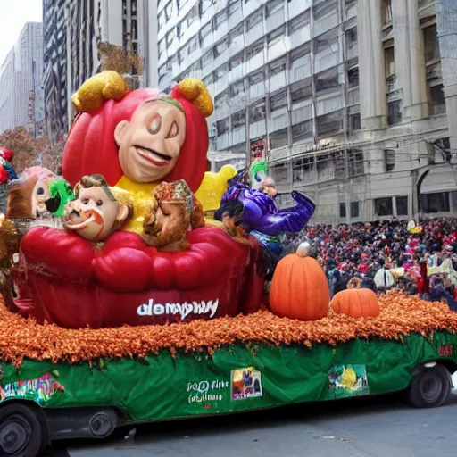 Image similar to pictures of Danny Devito as a Macy's Thanksgiving Day parade float