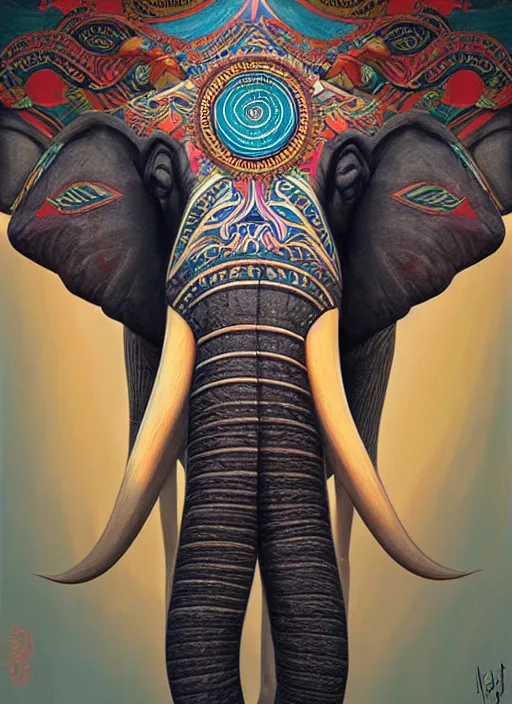 Prompt: portrait of ethereal elephant in indian flag colors, intricate detail, ornate, conceptual art, soft light, dynamic, art by artgerm