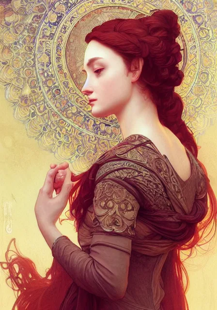 Prompt: old sansa, intricate, elegant, highly detailed, digital painting, artstation, concept art, smooth, sharp focus, illustration, art by artgerm and greg rutkowski and alphonse mucha and william - adolphe bouguereau