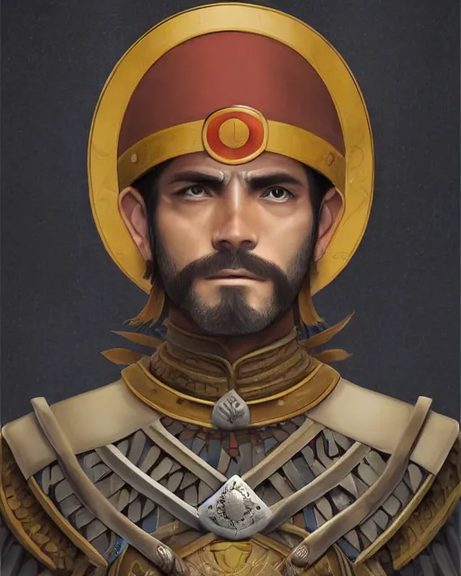 Image similar to ultrarealistic illustration of a spanish conquistador, symmetrical, by daniel zrom and mingchen shen, studio ghibli color scheme, detailed, handsome, anatomy, sharp focus, photography