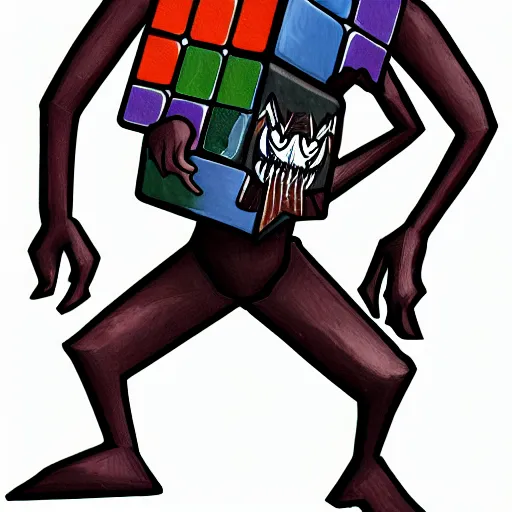 Image similar to illustration image for rubik's cube as a magic the gathering creature, highly detailed, fantasy, cartoon style, painting