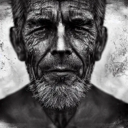 Prompt: A portrait of a beautiful man by Lee Jeffries