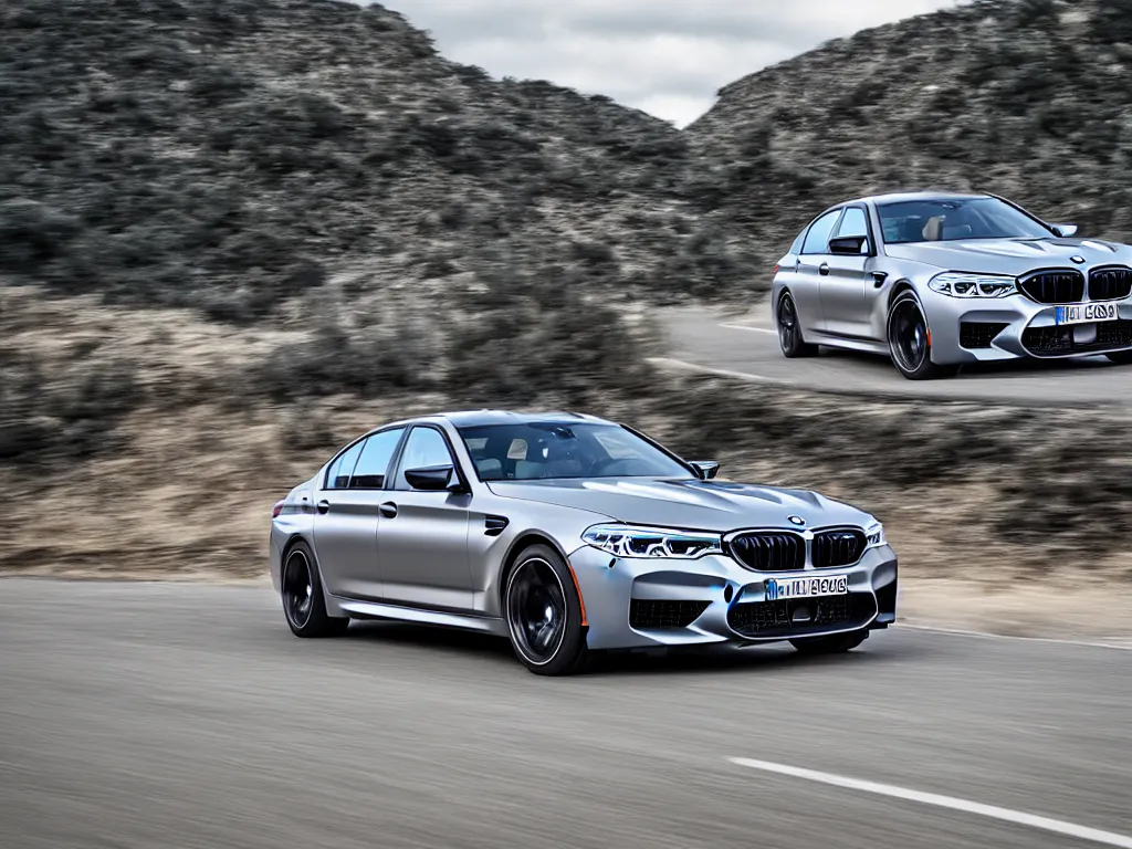 Image similar to “A singular 2018 BMW M5 brochure photo, ultra realistic, HD, 8k”
