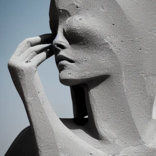 Image similar to gorgeous brutalist woman made out of concrete, extremely high detail and masterful composition, highly symmetric, 8K, Leica Vario-Elmar-S 30-90mm f/3.5-5.6 ASPH