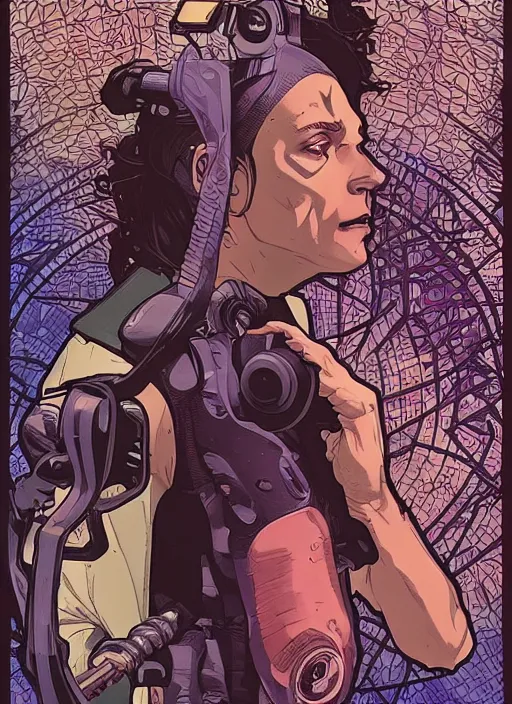 Image similar to cyberpunk fitness coach. portrait by ashley wood and alphonse mucha and laurie greasley and josan gonzalez and james gurney. spliner cell, apex legends, rb 6 s, hl 2, d & d, cyberpunk 2 0 7 7. realistic face. character clothing. vivid color. dystopian setting.