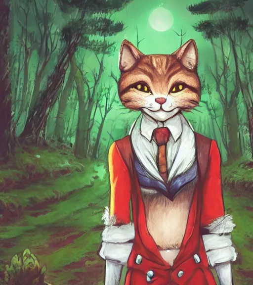 Image similar to close up character portrait icon of the anthro anthropomorphic cat head animal person fursona wearing clothes standing in the bright forest, hidari, color page, tankoban, 4 k, tone mapping, akihiko yoshida