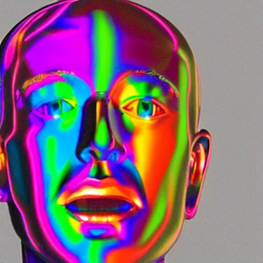 Image similar to a 3d human head made up of shiny holograms