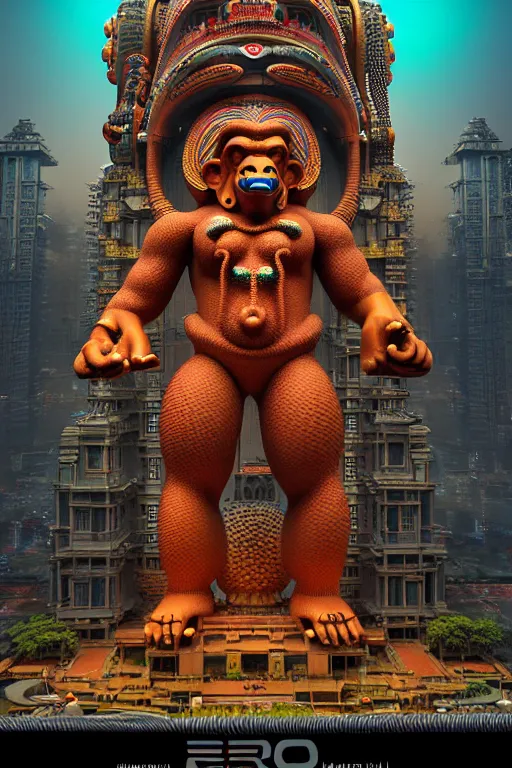 Image similar to high quality 3 d render neo - rococo cyberpunk hanuman! head building, neon madhubani, highly detailed, in sci - fi mumbai, cinematic smooth unreal engine, lee madgwick & liam wong, dramatic light, low angle, uhd 8 k, sharp focus