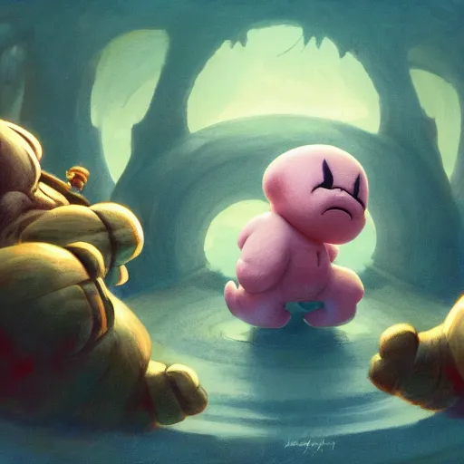 Prompt: kirby binding of isaac, big chungus, hyper realistic, terrifying, disturbing, strange, bizarre, masterpiece, 4 k, vivid colors, elegant, john park, frazetta, john howe, ruan jia, jeffrey catherine jones