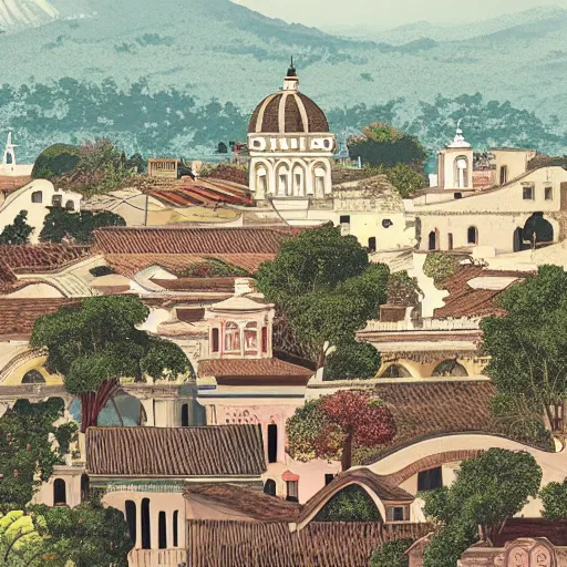 Prompt: A beautiful photo if antigua guatemala from the distance , artstation, Long distance shooting , by Victo Ngai