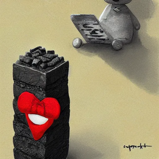 Prompt: digital painting of happy coal brick, trending on art station, high details, hq,