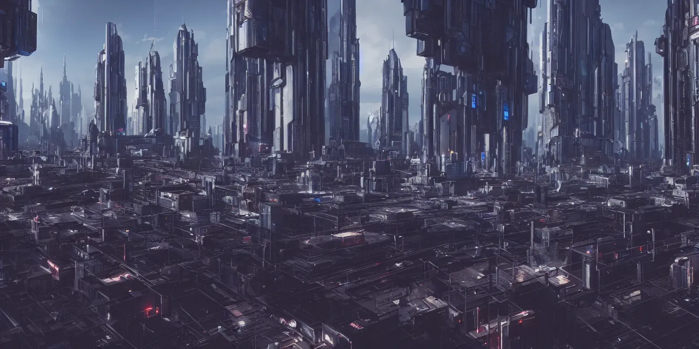 Image similar to high resolution photo of a european cityscape in the future, sci - fi, cyberpunk, octane render, unreale engine, ray traced, hyper detailed