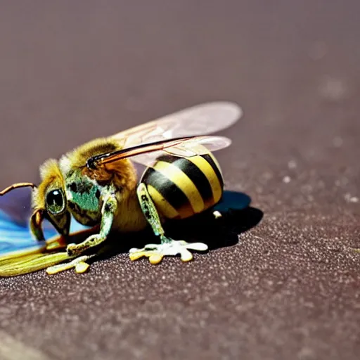 Prompt: there is a bee on the wing on the fly on the frog on the bump on the log in a hole in the bottom of the sea