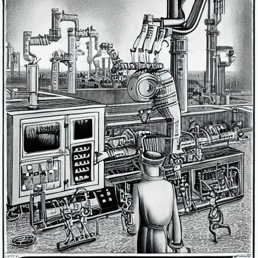 Image similar to an anthropomorphic factory machine by boris artzybasheff