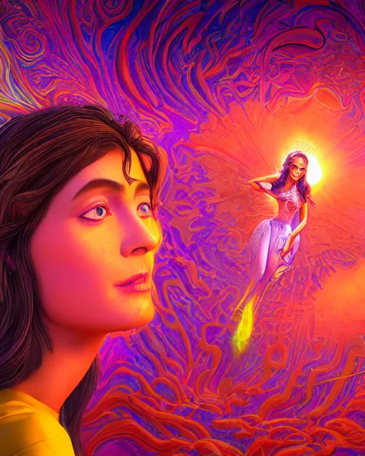 Prompt: portrait ultra dimensional princess jasmine entity, accidentally tripping on dmt and acid, psychedelic experience, overwhelming psychosis of self realization and burning awakening, ultra high definition, unreal engine 5, hyperrealism, masterpiece composition, by casey weldon, barclay shaw 8 k photorealistic